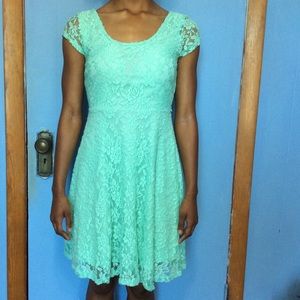 Green, Flower Lacy Dress